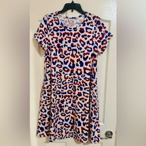 NWT Women’s LuLaRoe‎ Red Blue Animal Print Jessie Pockets Causal Dress Medium.